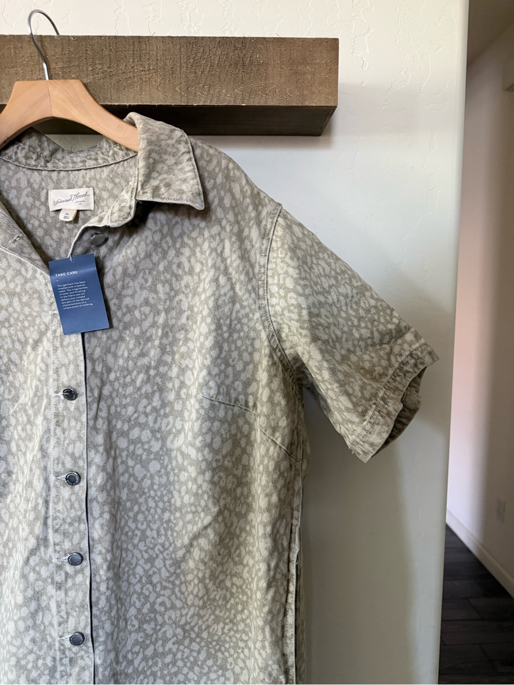 Universal Thread|Olive cream Leopard print denim button down shirt dress•••NWT - Picture 5 of 15